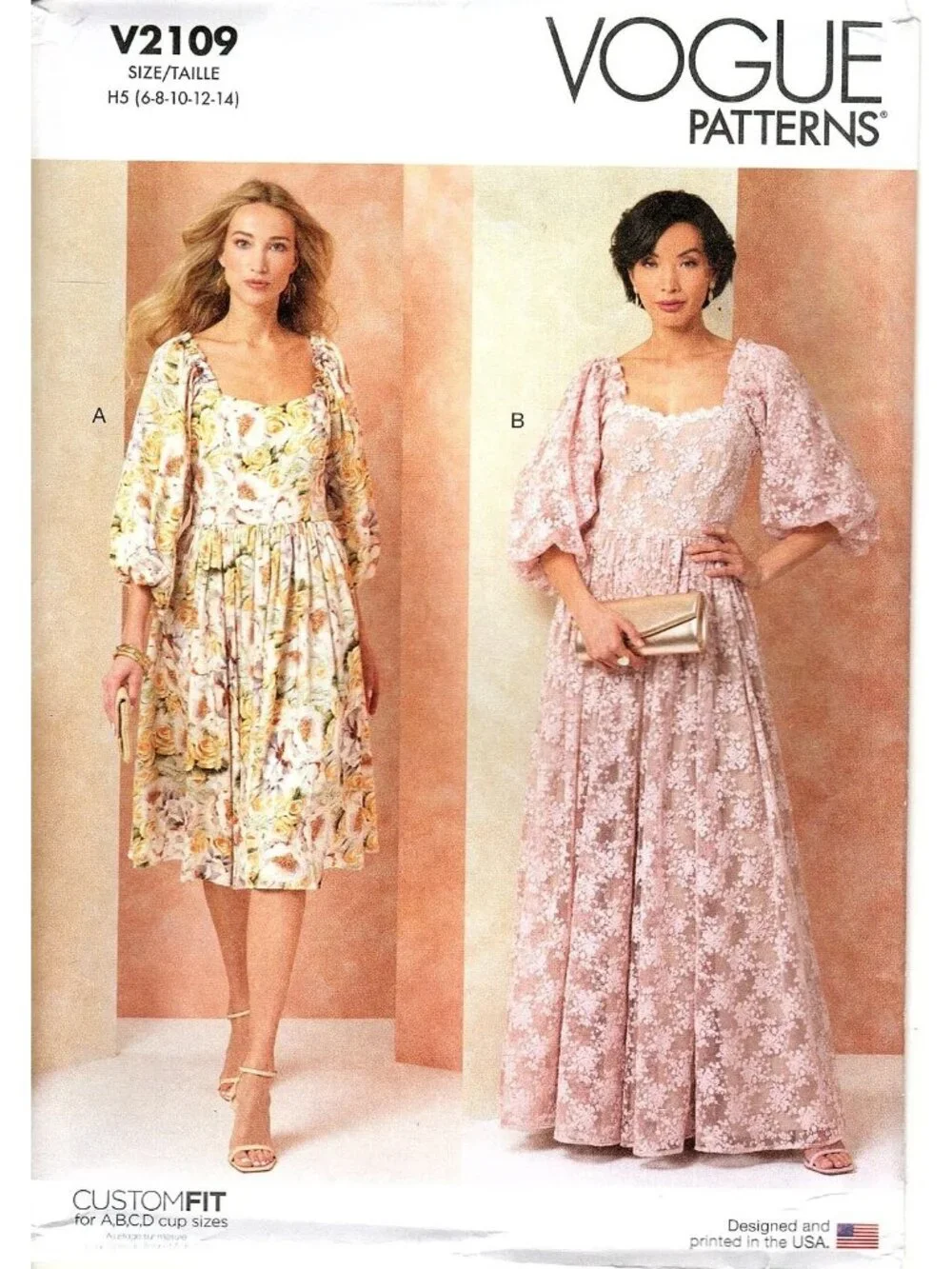 Vogue Patterns V2109 Misses 6 to 14 Square Neckline Gown Uncut Sewing Pattern